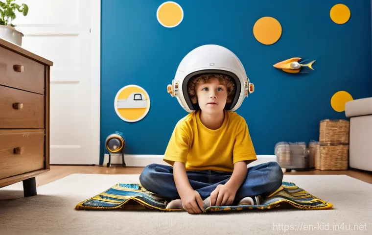 유아기 상상력 놀이 - **Prompt:** A curious 7-year-old boy in a bright yellow t-shirt and blue jeans, deeply engrossed in ...