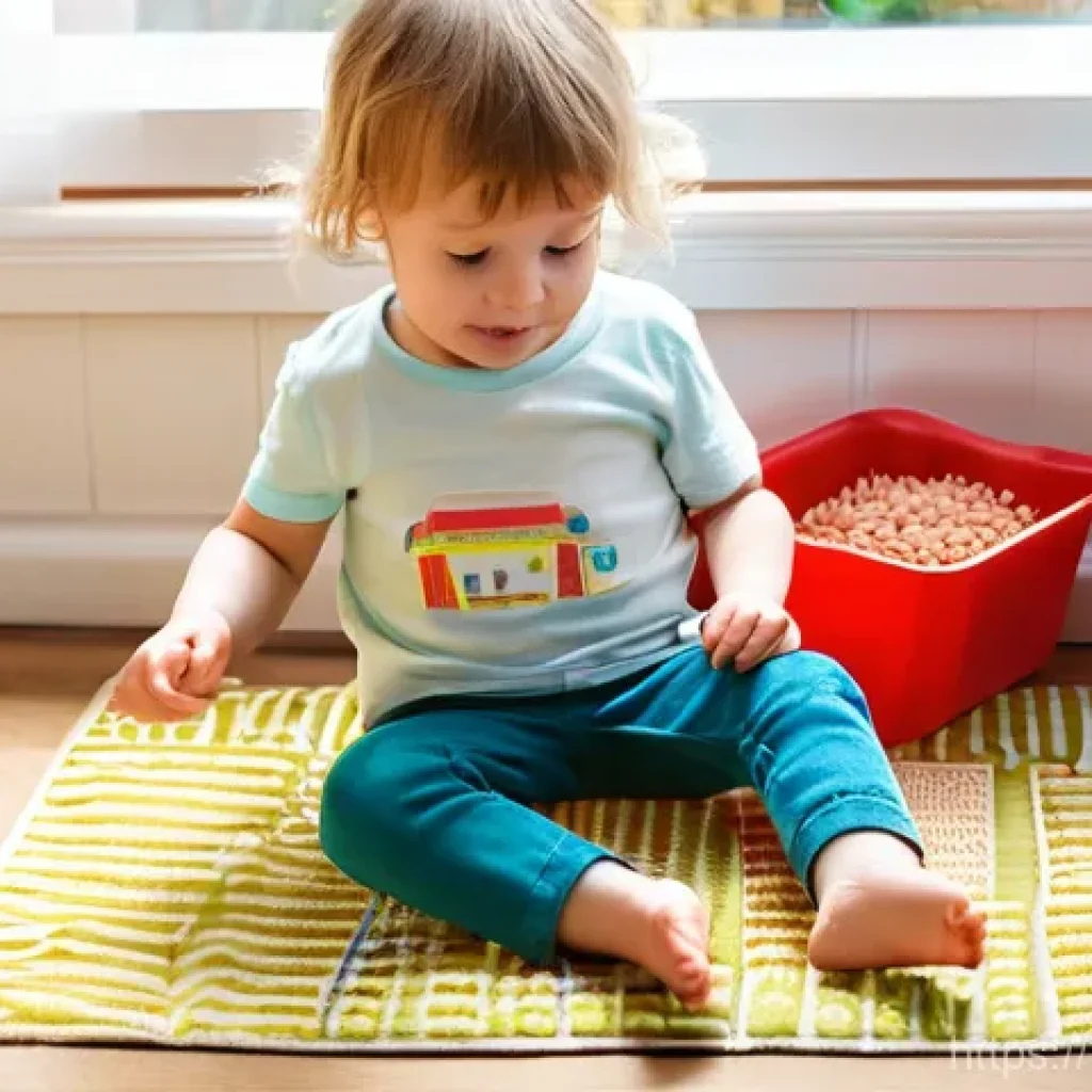 감각 놀이 교구 만들기 - **Prompt 1: Kitchen Pantry Sensory Adventure**
    A happy, engaged 4-year-old child, sitting comfor...