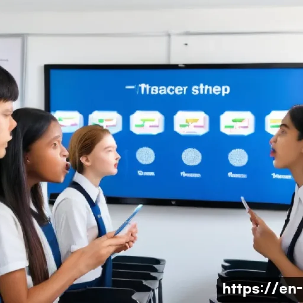 발음 지도 방법 - A detailed, educational classroom scene showing an English pronunciation lesson in progress: a diver...
