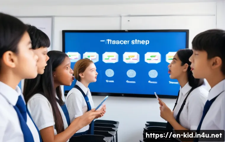 발음 지도 방법 - A detailed, educational classroom scene showing an English pronunciation lesson in progress: a diver...