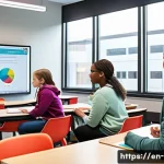 Home 21 교사의 교수법 개선 전략 - A modern classroom scene featuring diverse students actively engaged with interactive whiteboards an...
