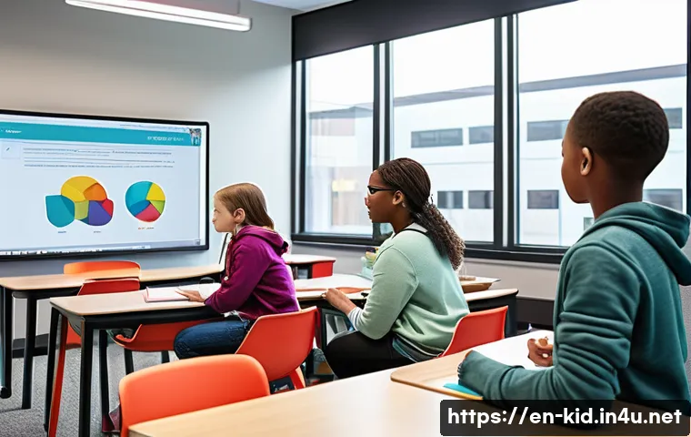 교사의 교수법 개선 전략 - A modern classroom scene featuring diverse students actively engaged with interactive whiteboards an...