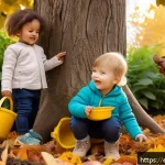 Home 19 유아기 환경 교육 - A vibrant outdoor scene featuring a diverse group of toddlers wearing colorful, weather-appropriate ...